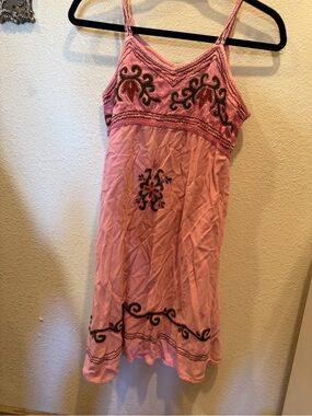 Pink Embroidered Spaghetti-Strap Mini Dress
